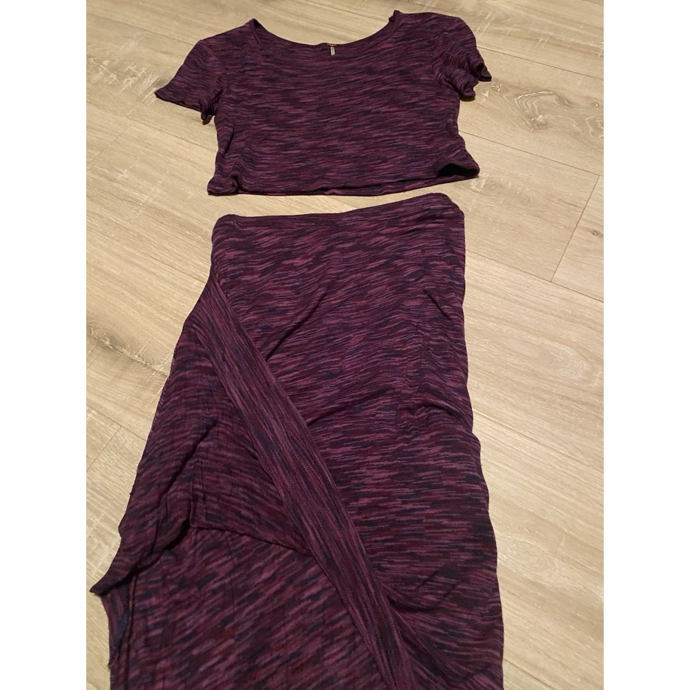 Free People Two Piece Maxi Skirt Set Purple Space Dye Boho Festival Size S